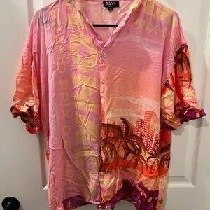 Man Grand Prix Pink and Orange Casual Button Down Shirt